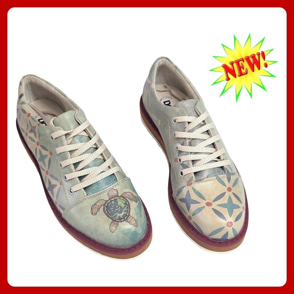 Dogo Floral Sea Turtle Print Lace Up Sneakers‎ US 6 EU 37 Casual Boho Shoes